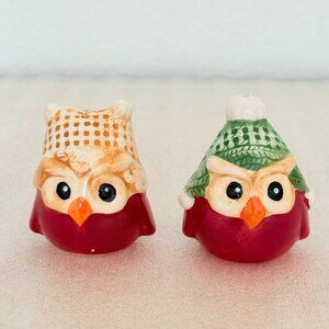 Cute🦉Ceramic🦉 Red Owls With Hats Fall Winter Holiday Salt & Pepper Shaker Set